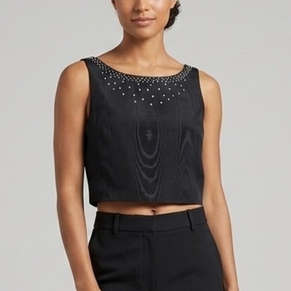 NEW LoveShackFancy Kanoa Crop Top Black Rhinestone Embellished Size 2